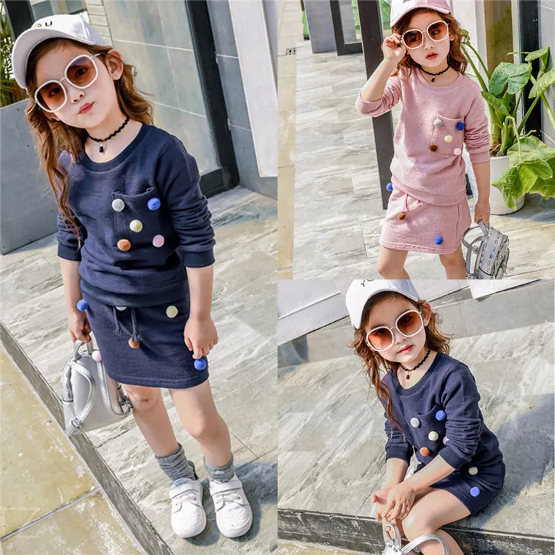 1-6 Years Baby Girl Package Hip Dress Solid Pink Blue Wine Red Casual Girls Long Sleeveless Ball Print Tops Clothes | Детская одежда и