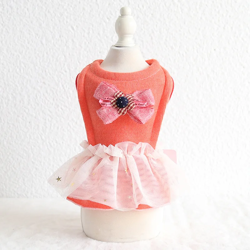 Зимние товары для домашних животных вязаная футболка собак теплые милые платья