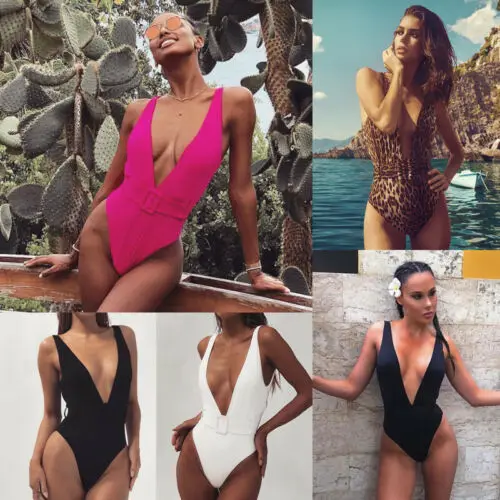 2019 Hot Women Sexy One Piece Deep V Neck Swimsuit Pad Beachwear Belt Buckle Swimwear New | Спорт и развлечения