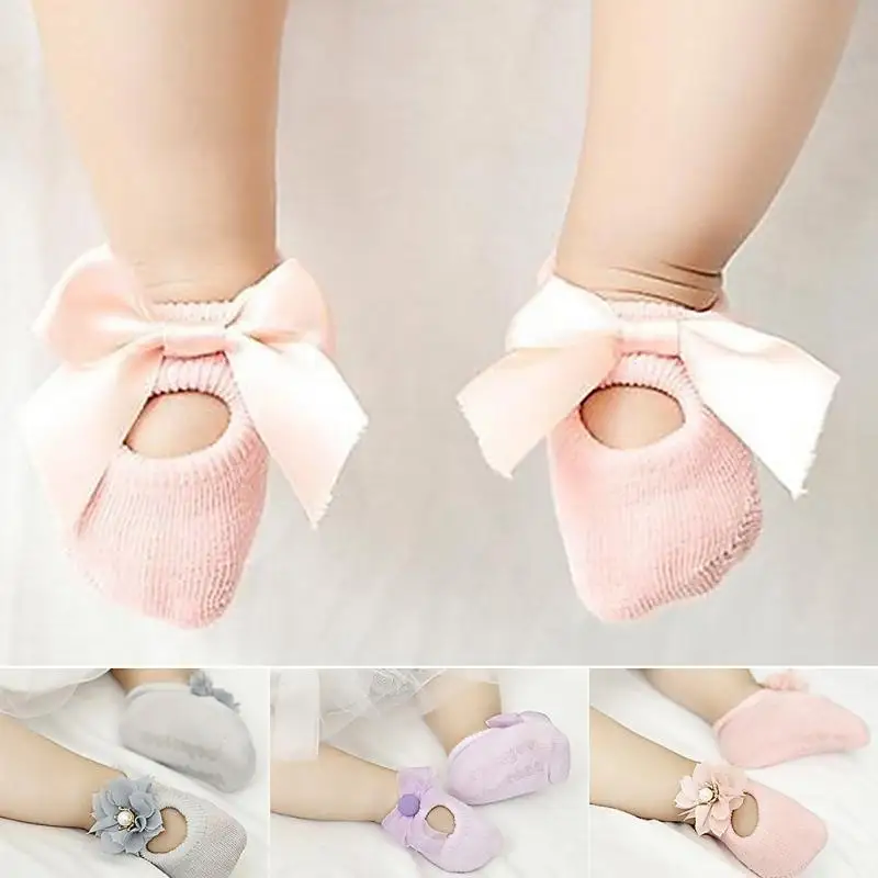 Противоскользящие носки для новорожденных 3 пар/лот детские тапочки с кружевной