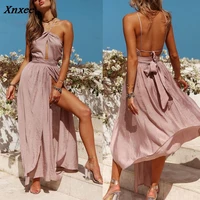 sexy backless sling split maxi dress women sleeveless solid halter vacation beach dresses clothing for female s m l xl xnxee