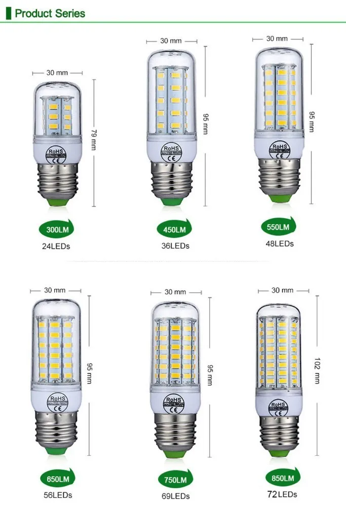 Светодиодная лампа кукуруза DCOO E14/E27 220 В SMD 5730 24 36 48 56 69 72 светодиосветодиодный s для