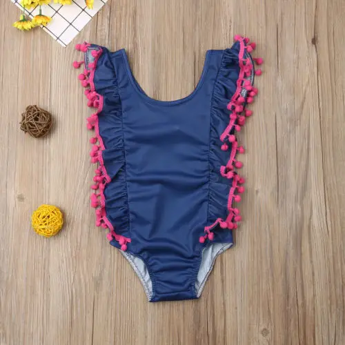 1-6Y Kids Girls Solid Tassels Swimwear Costume Bikini Swim Bathing Suit Summer Bodysuit One Piece Swimsuit | Детская одежда и