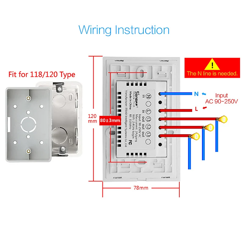 Интеллектуальный выключатель света SONOFF T1 нам Smart WiFi RF 433/APP/Управление настенный