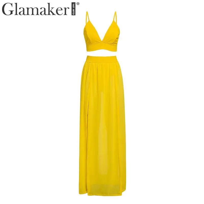 Glamaker сексуальный шифоновый укороченный топ костюм из двух предметов длинное