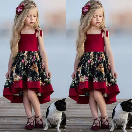 SUmmer Toddler Kids Baby Girls Strap Dress Party Princess Flowers Red Set | Детская одежда и обувь