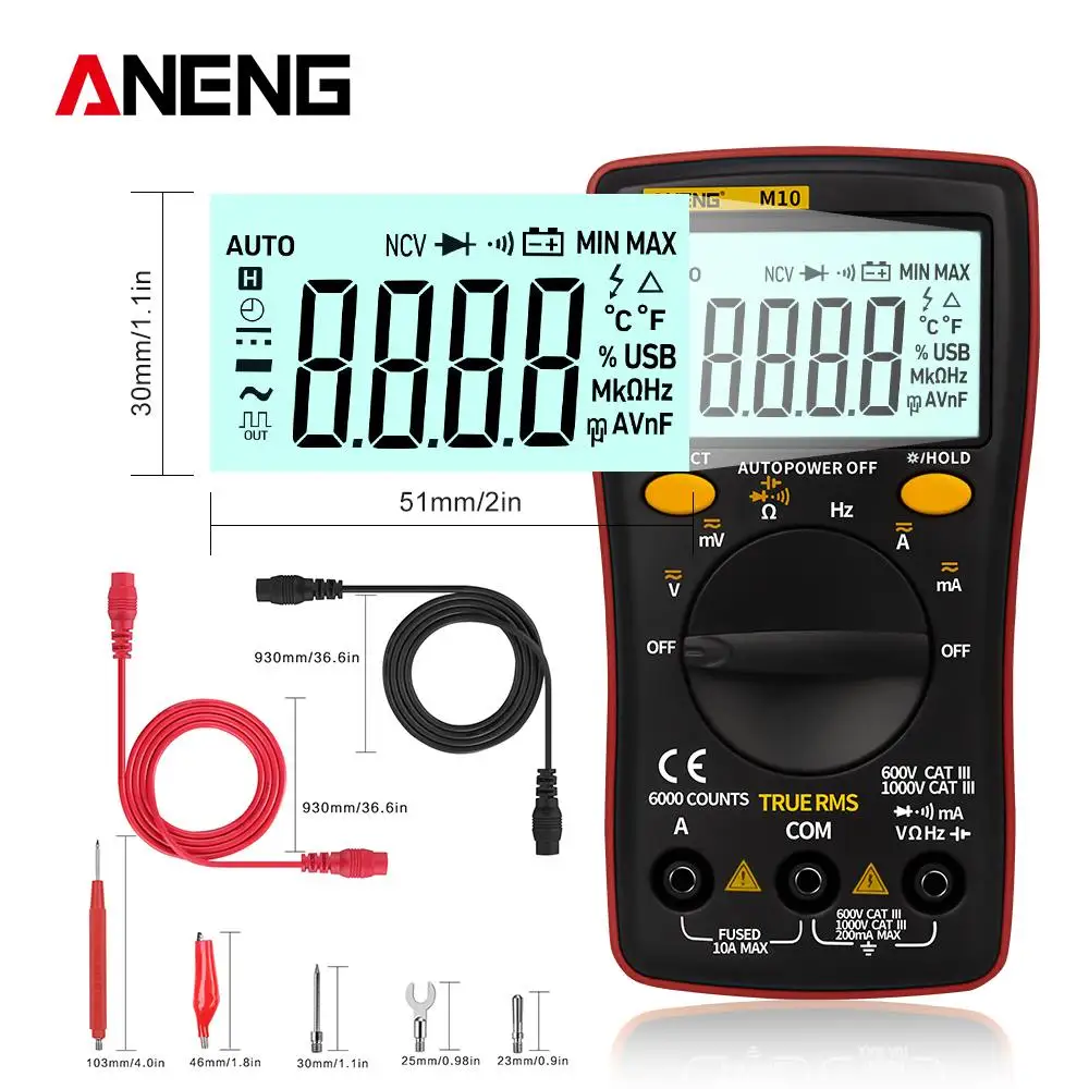 Цифровой мультиметр ANENG M10 6000 отсчетов амперметр переменного/постоянного тока