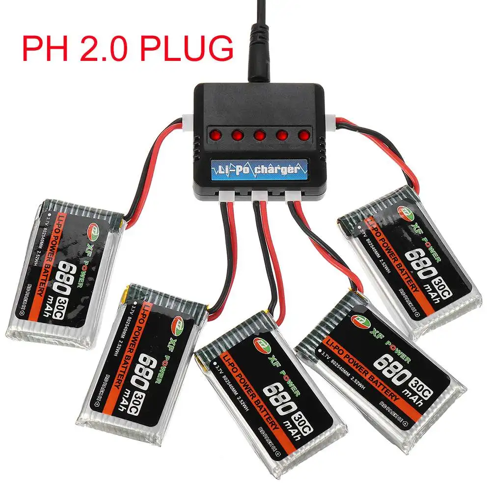 В наличии XF мощность 3 7 в 680 мАч 30C 1 S Lipo батарея JST Plug/PH 2 0 Plug и зарядное устройство