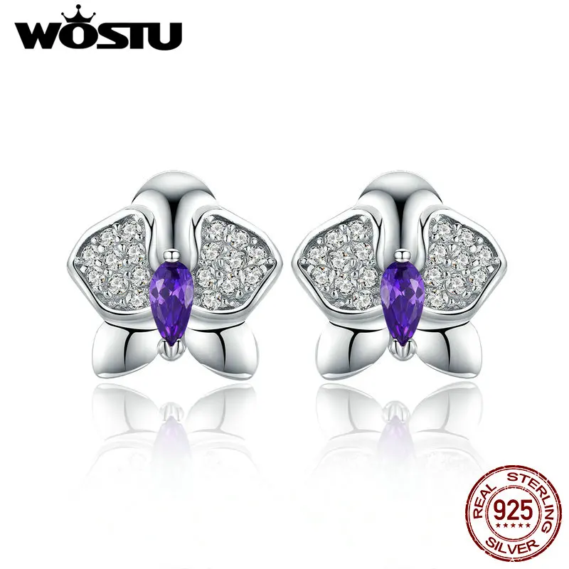 

WOSTU High Quality 925 Sterling Silver Orchid Flowers Earrings Silver Stud Earrings For Women Fashion Jewelry Gift CTE036