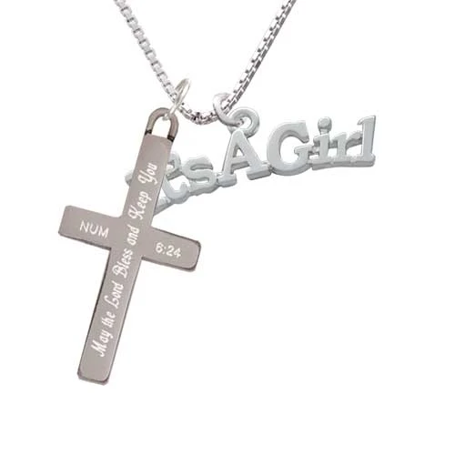 Large ''It's a Girl'' - Bless and Keep You Cross Necklace | Украшения и аксессуары