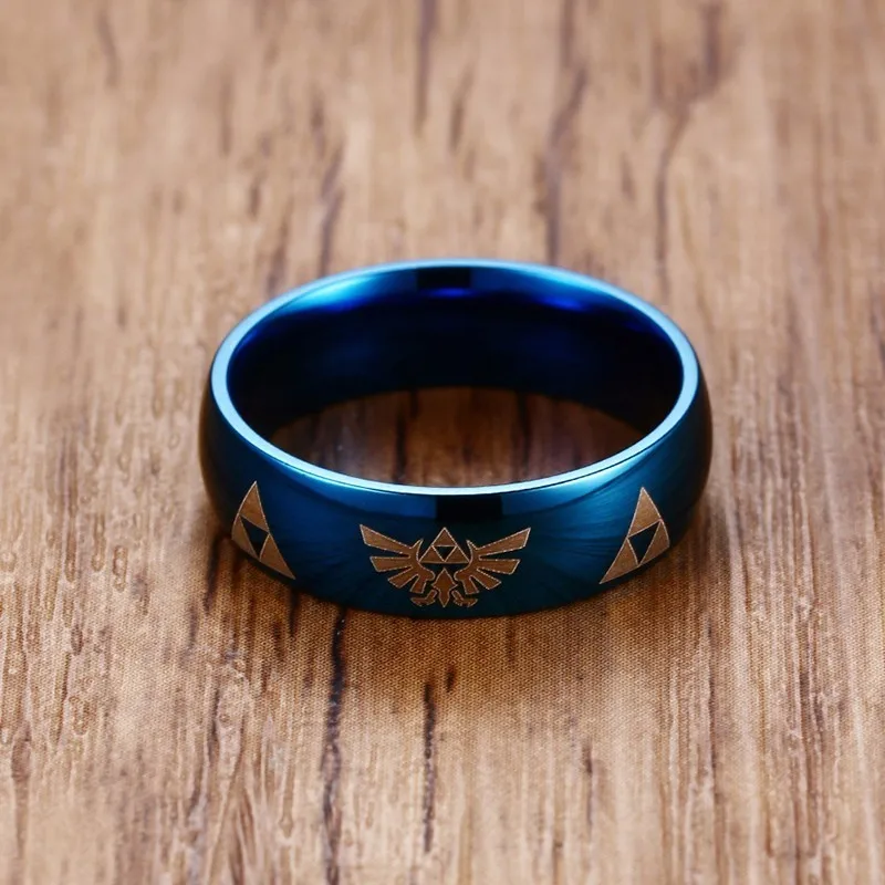 Мужская легенда о Зельде Triforce голубое кольцо из нержавеющей стали Обручальное