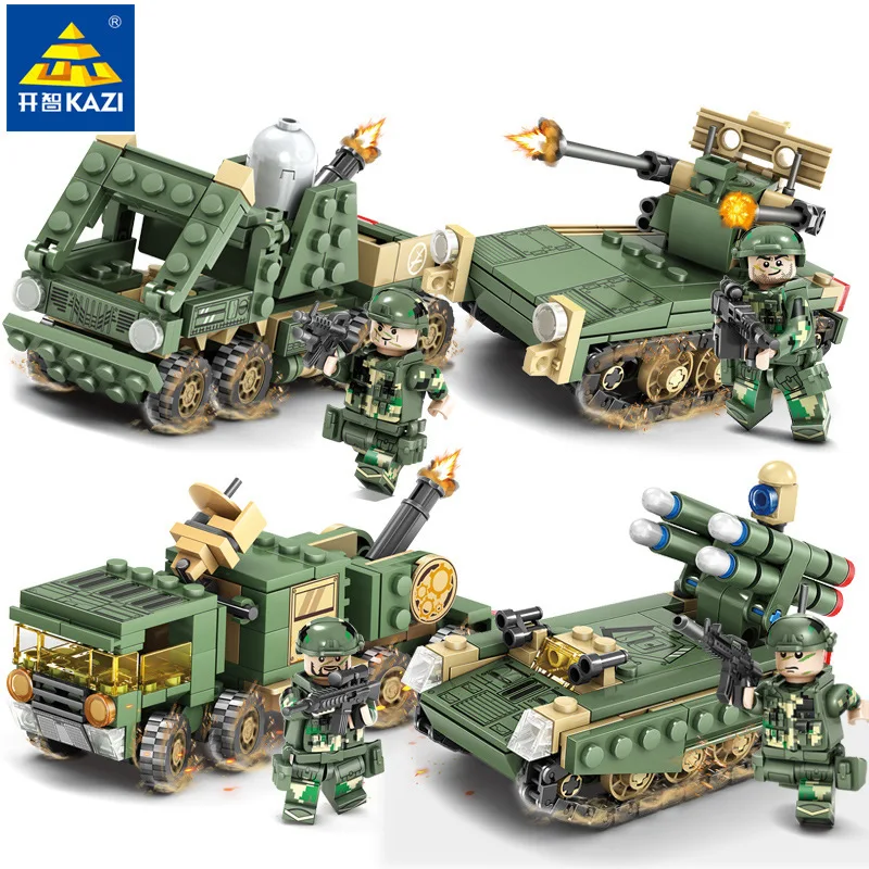 Wisdom Building Block Tank Cannon 4 Combine 1 Military Series Assembling Missile Vehicle Boy Spelling Insert Toys 84056 | Игрушки и