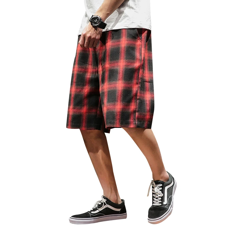 

2019 Summer Men's Casual Male Leisure Motion Lattice Printing Harem Cotton Mens Jogger Shorts For Men Beach Tide Brand Shorts