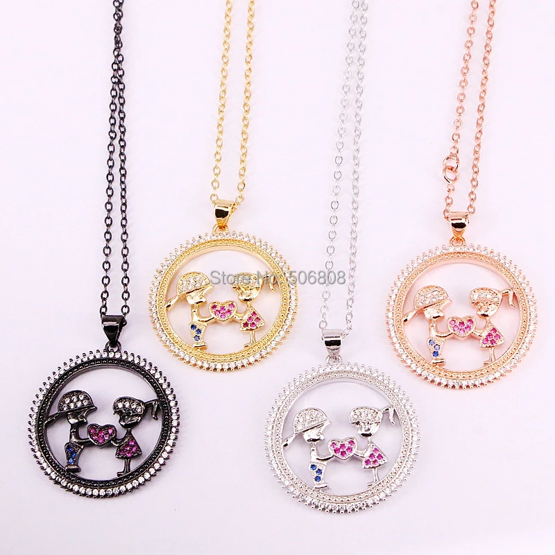 

6 Strands ZYZ-N5862 CZ Lover Pendant necklaces for women cz trendy fashion jewelry