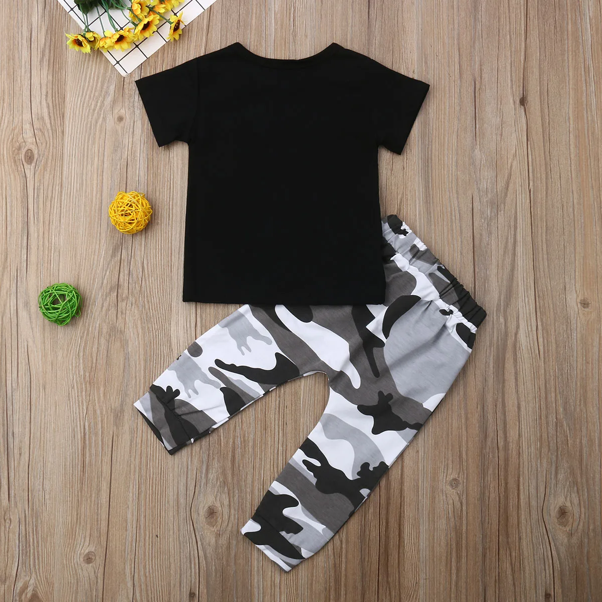 1-6Y Summer Toddler Kids Baby Boy Short Sleeve Letter Print Cotton T-shirt Tops Camouflage Pant Trouser 2PCS Boys Clothing Set |
