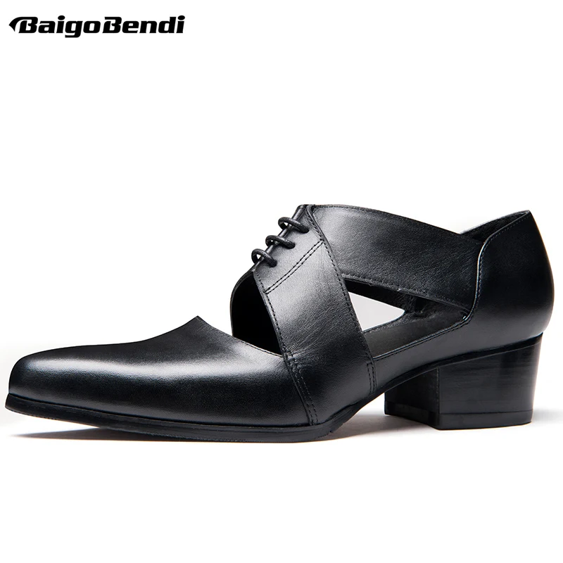 Высокое качество мужские летние сандалии на каблуке кожаные с натуральным