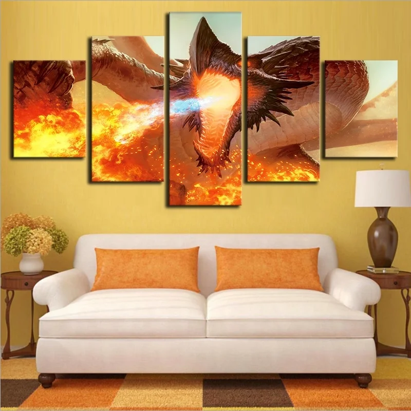 

5 шт. фантазия Огненный Дракон видео игры постер Wall Art домашний декор