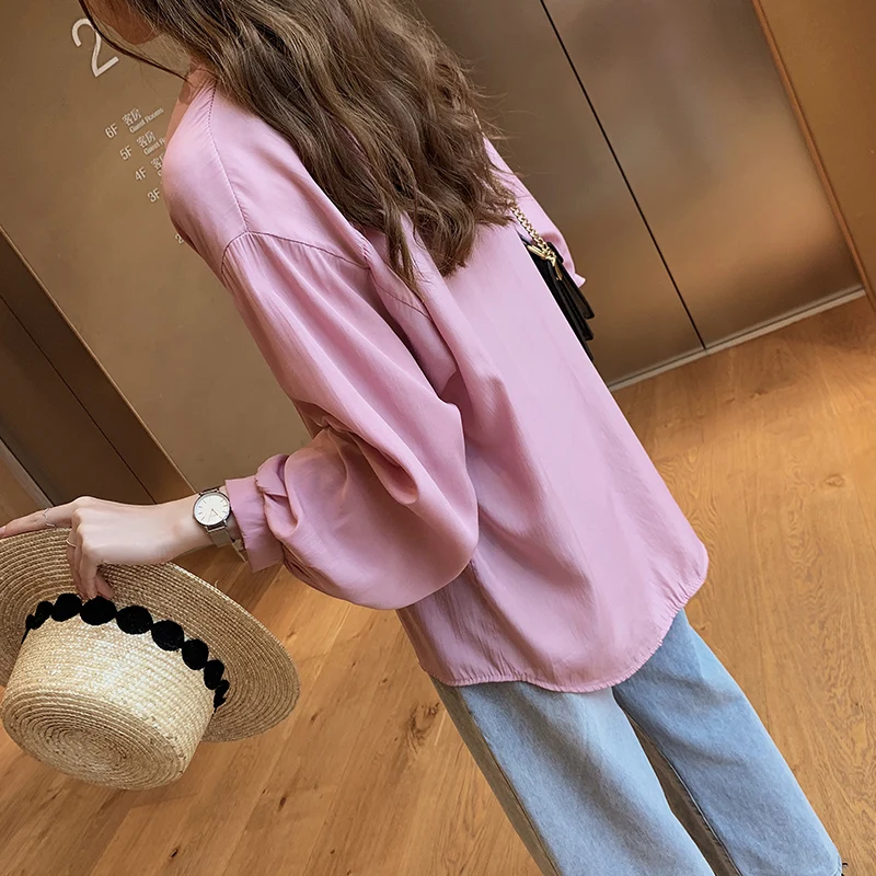 Женская Повседневная рубашка Blusa повседневная Однотонная с отложным воротником