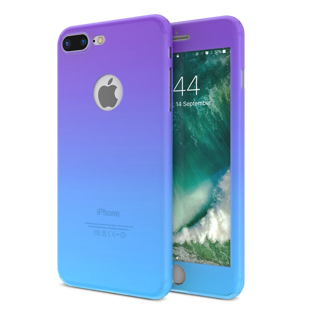 KISSCASE постепенный Цвет Модный чехол для iPhone 6 Plus PC 360 полная защита 7 7s + закаленное
