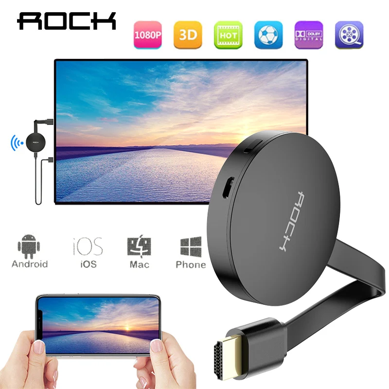Rock tv Stick для Chromecast Mirascreen g2 беспроводной Wifi Airplay приемник хромированная литая