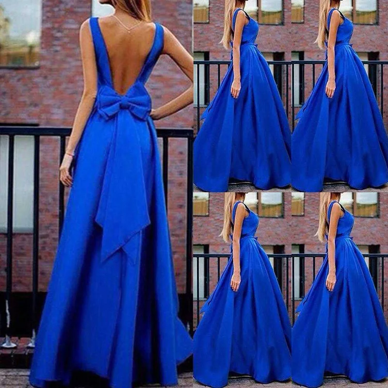 Женское синее платье элегантное с v образным вырезом ТРАПЕЦИЕВИДНОЕ для