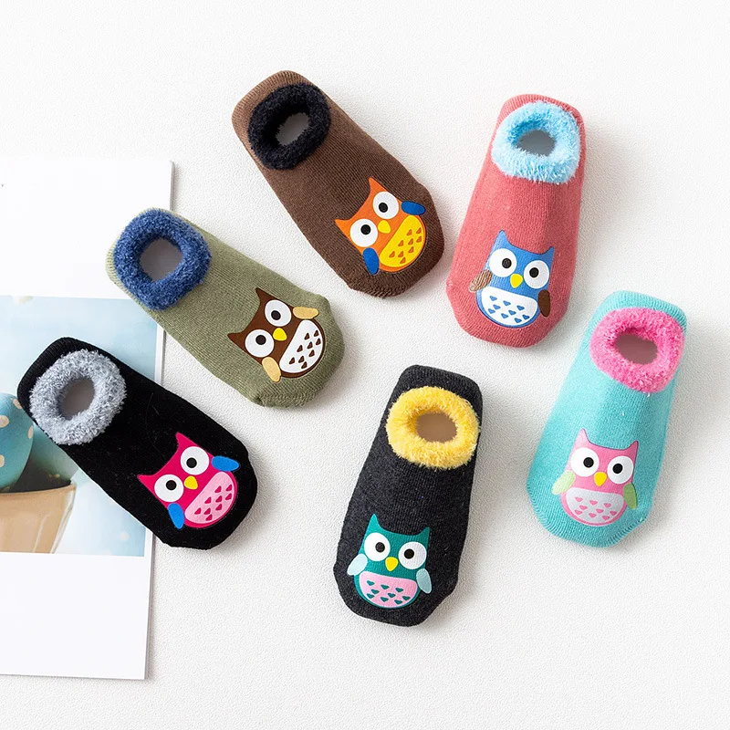 Calcetines de algod&oacute;n para beb&eacute;, ni&ntilde;o y ni&ntilde;a, antideslizantes, de goma, con dibujos de animales, gruesos, c&aacute;lidos, para invierno y oto&ntilde;o-5