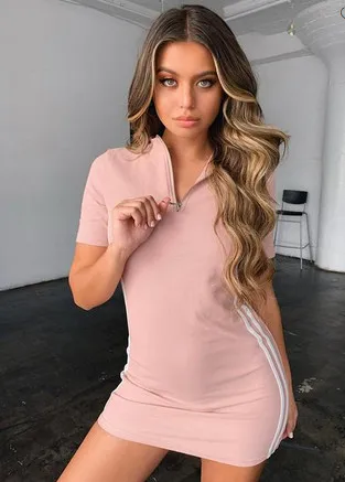 

Summer Casual Dresses Womens Casual Short Sleeve High Waist Short Striped Dress Skinny Sport Mini Dress