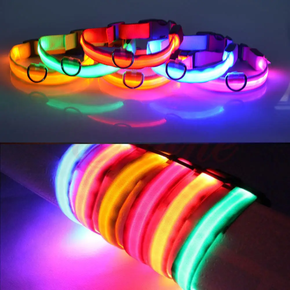 Dog Pet LED Collar Flashing Luminous Adjustable Safety Light Nylon 4 Modes Harnesses Night Outdoor Walk a Leads | Дом и сад