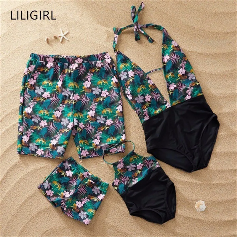 LILIGIRL/Одежда для всей семьи; купальник «Мама и я» с принтом в виде листьев; бикини для мамы, папы и сына; одежда для купания