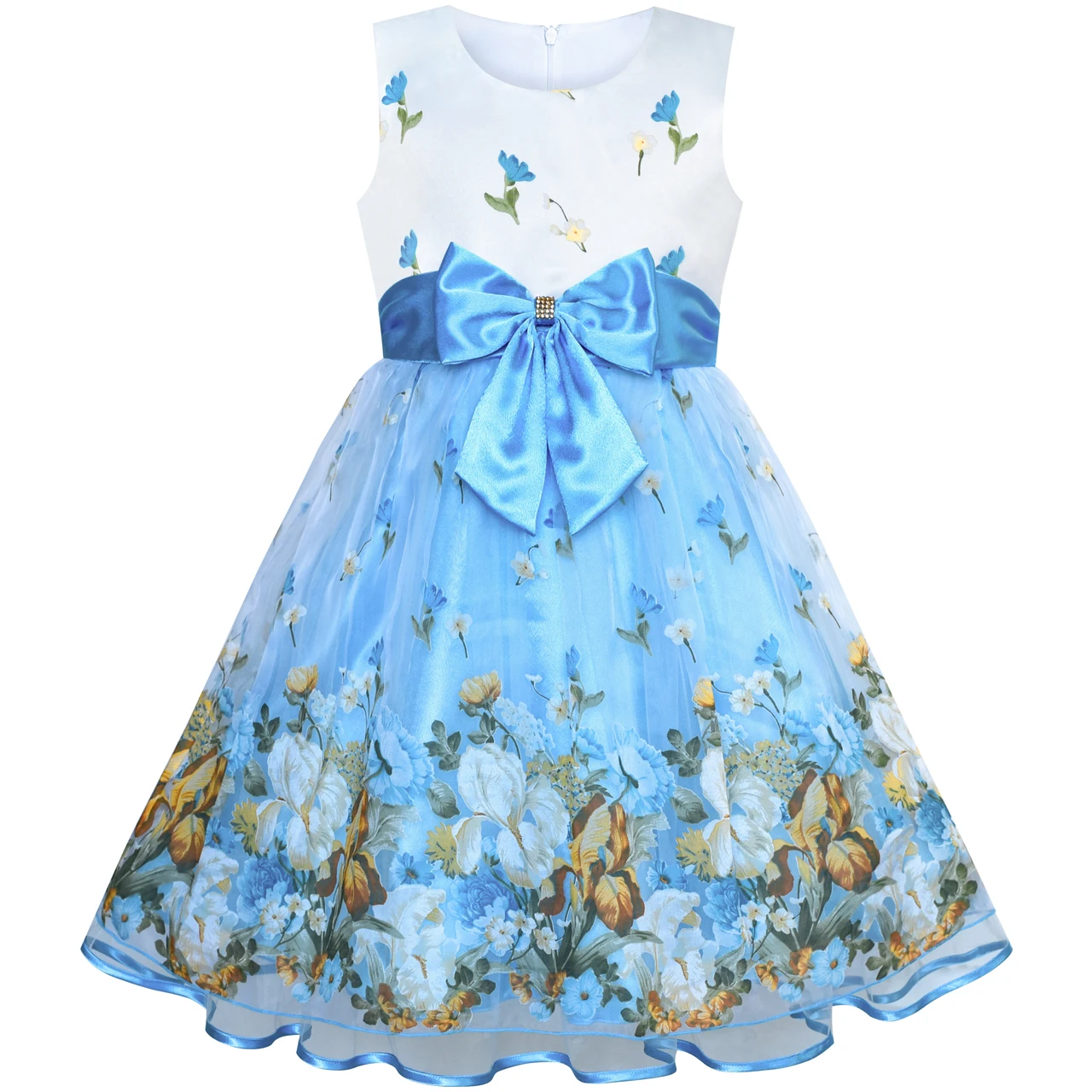 Sunny Fashion платья для девочек платье Цветок Девушка Платье Синий Подружка невесты