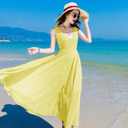 Women Summer Beach Dresses Long Red Chiffon Dress Sleeveless Slim Sexy Holiday One Piece 2019 New AS260 | Женская одежда