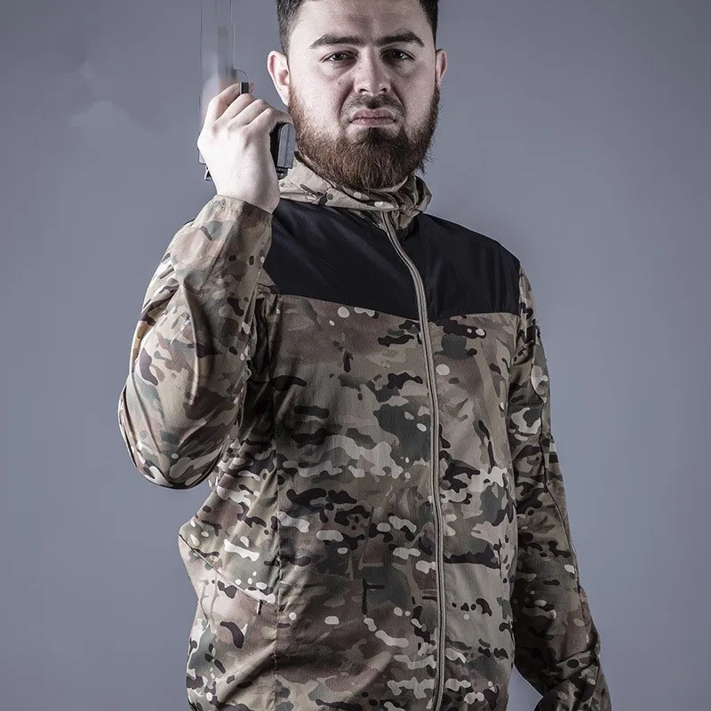Уличная Мужская камуфляжная ультратонкая дышащая кожаная куртка армейский
