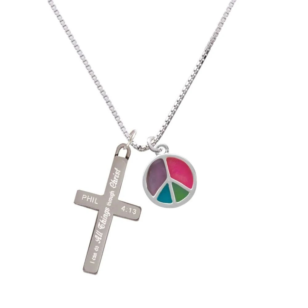Multicolored Peace Sign - I Can Do All Things Cross Necklace | Украшения и аксессуары