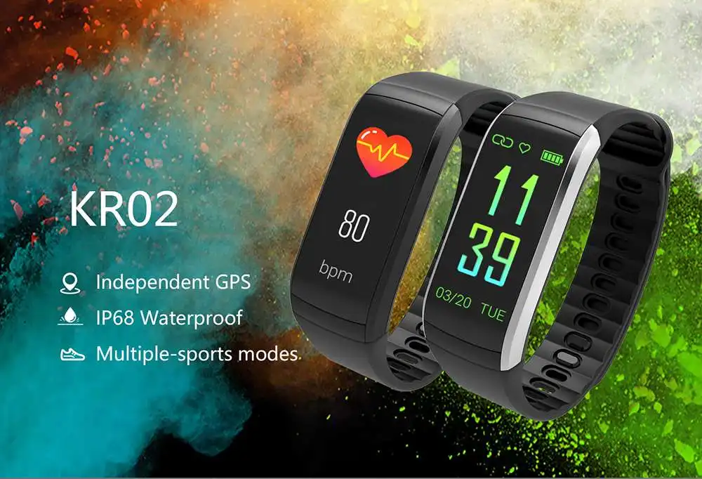 Bakeey KR02 Smart Band Цвет экран Smartwatch точный GPS трекер для мужчин женщин умные браслеты IP68