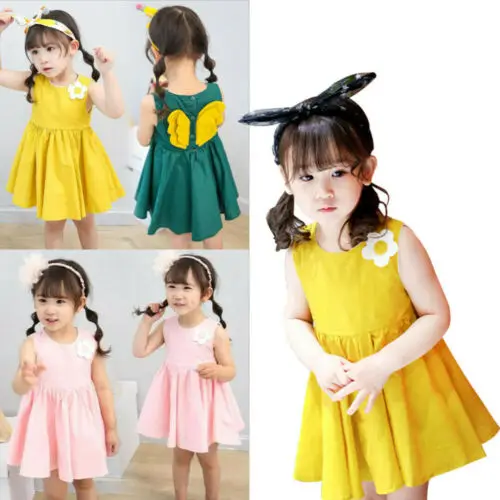 2019 Brand Toddler Cute Baby Girls Dress Summer Princess Patchwork Wings Sleeveless 3D Flower New Fashion Costume 2-7T | Детская одежда
