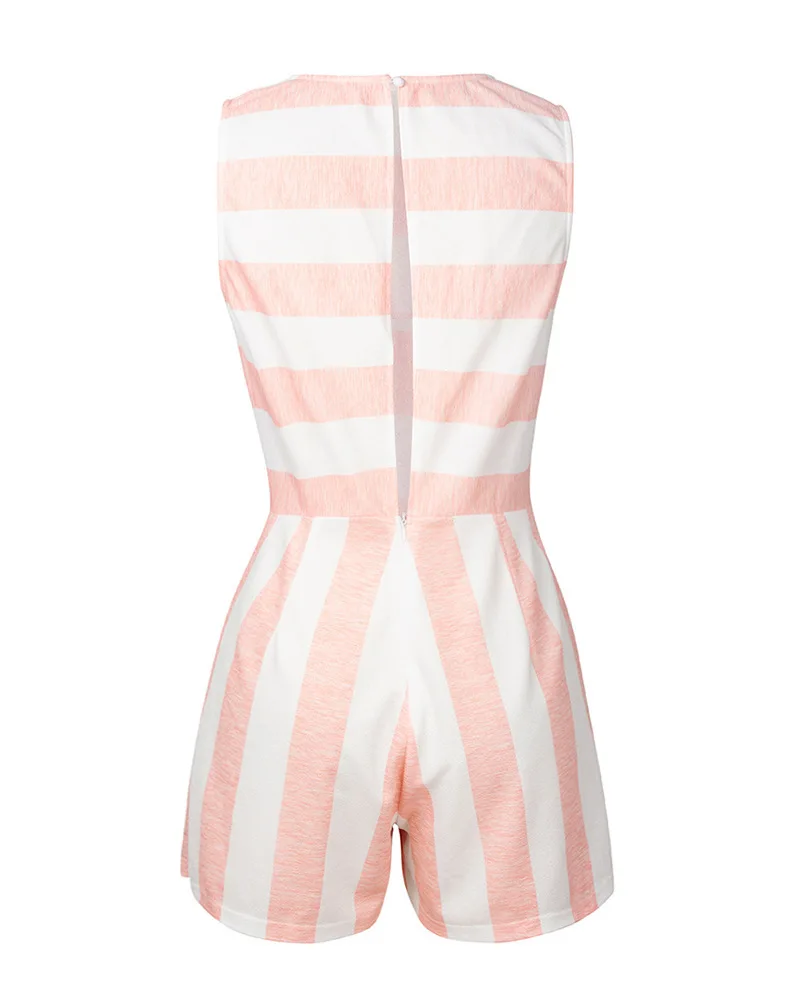 Летний комбинезон женский без рукавов в полоску с открытой спиной Playsuit шорты