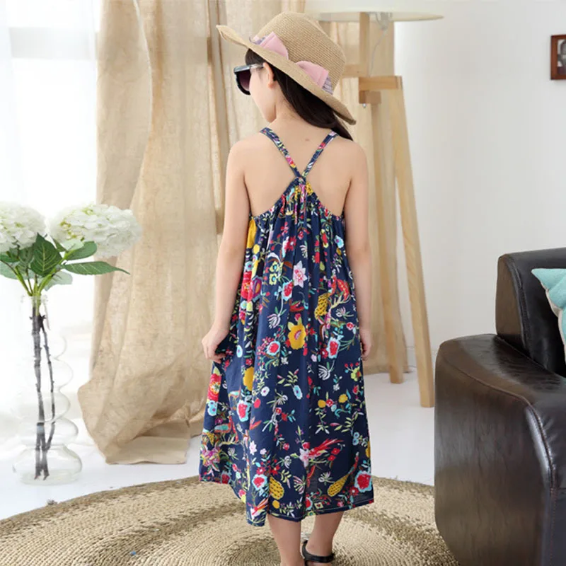 Holiday Beach Teenage Girls Clothing Dress Flowers Printed Maxi Long Dresses Summer 8 10 12 13 14 Years 2019 Sundresses | Детская одежда