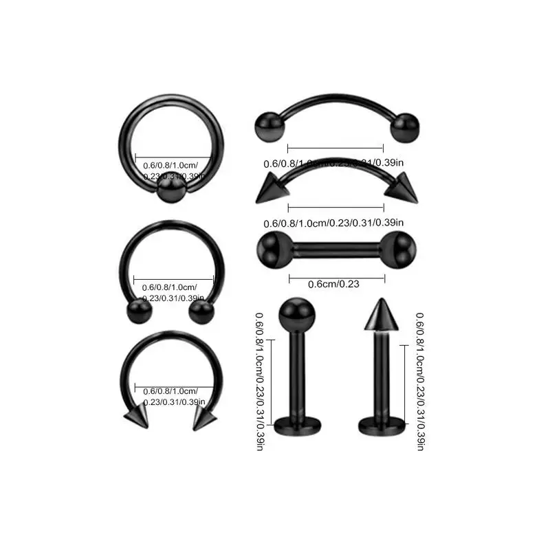 Eye Studs Nasal Ring Jewelry 8 Pack Mix Set Tattoo Piercing Stainless Steel Lip Nail Employee Benefits Housewarming New | Украшения и