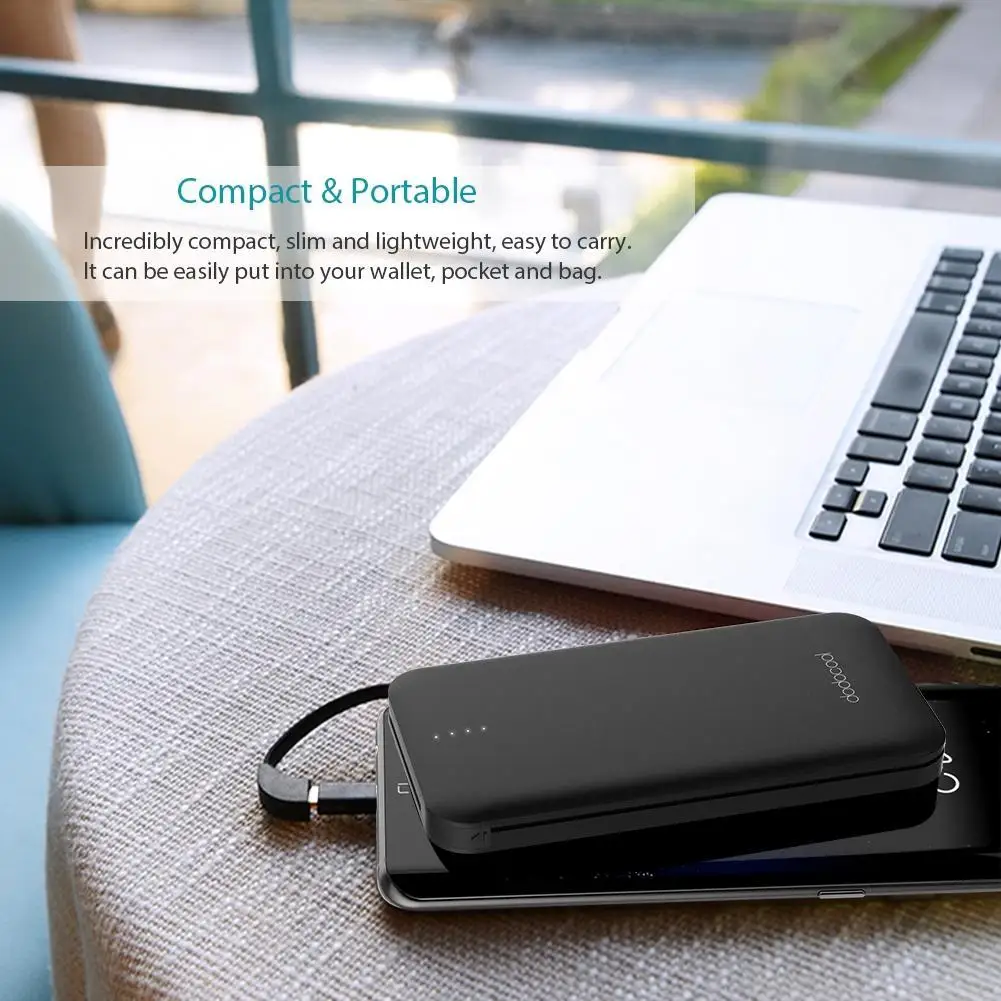 Внешний аккумулятор 10000 мАч с адаптером для USB C ультратонкий двойной выход из