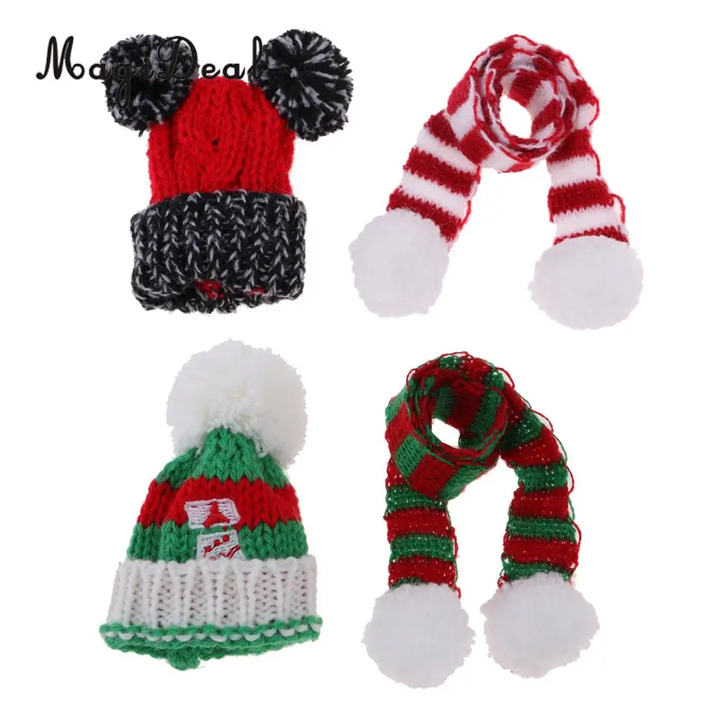 

2 Set 1/6 Doll Christmas Hat Knitted Scarf Winter Outfit Accs Xmas Gift