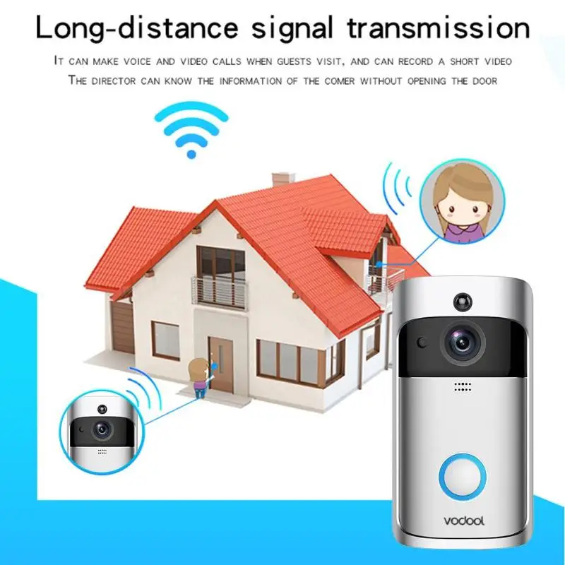 Vodool V5 Smart WiFi Video Doorbell 3x18650 Wireless Alarm 720p Visual Call Intercom Door Bell with 16GB TF Card | Безопасность и