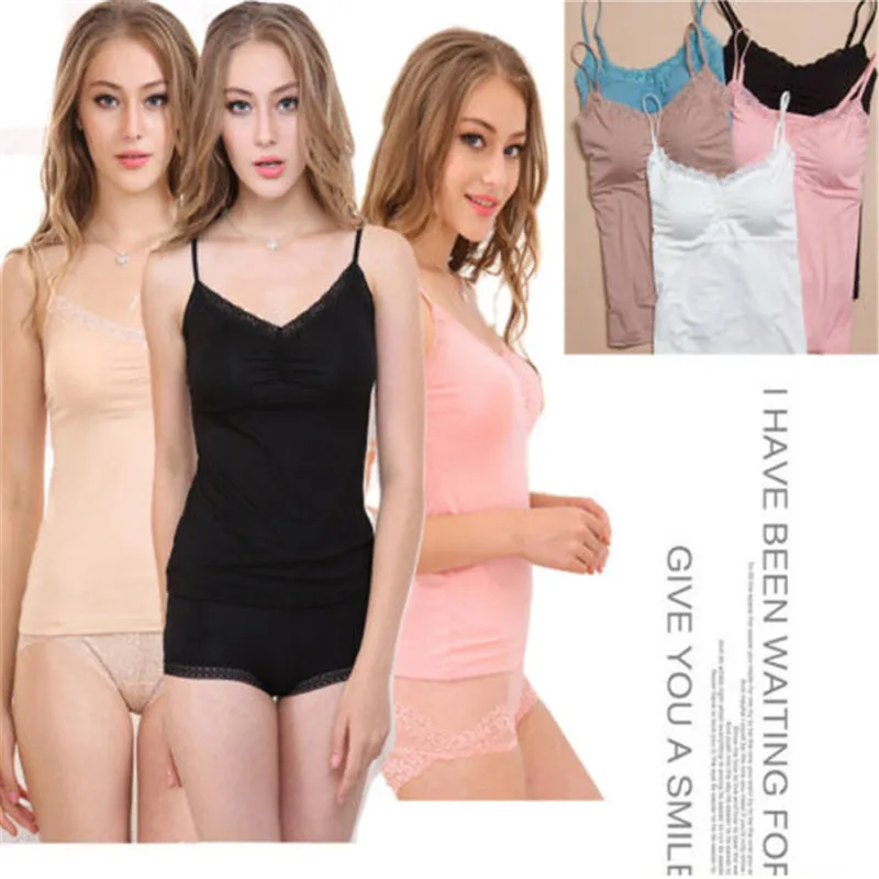 Women Soft Lace Padded Camisole Womens Bras Seamless Bra Solid Tank Top Straps Sleepwear Nightwear Pajamas | Женская одежда