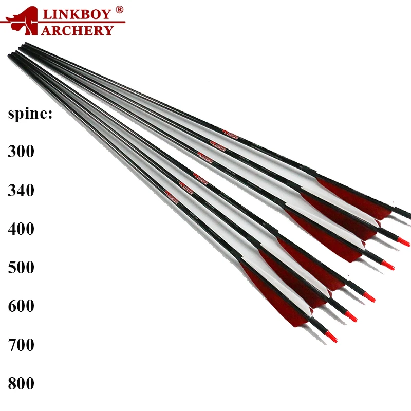 Linkboy стрельба из лука 6 шт. id6.2мм Spine300-800 стрела углеродная 5 дюймов турецкое перо