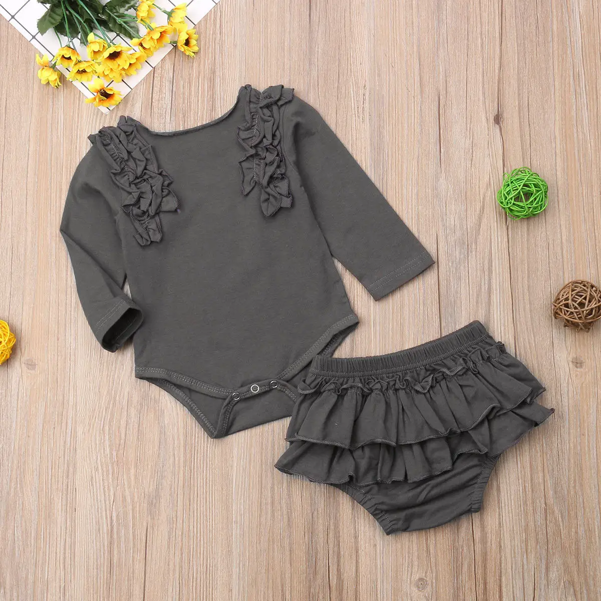 Одежда для новорожденных девочек с милыми оборками Топы комбинезон Длинные