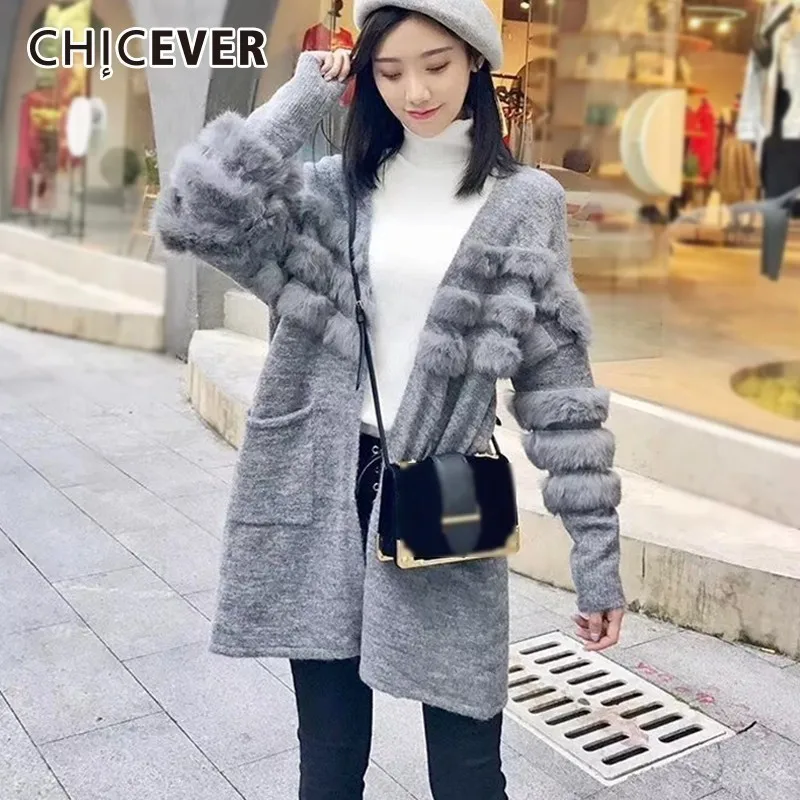 CHICEVER 2019 осенний свитер для женщин кардиган v-образный вырез Длинный Рукав