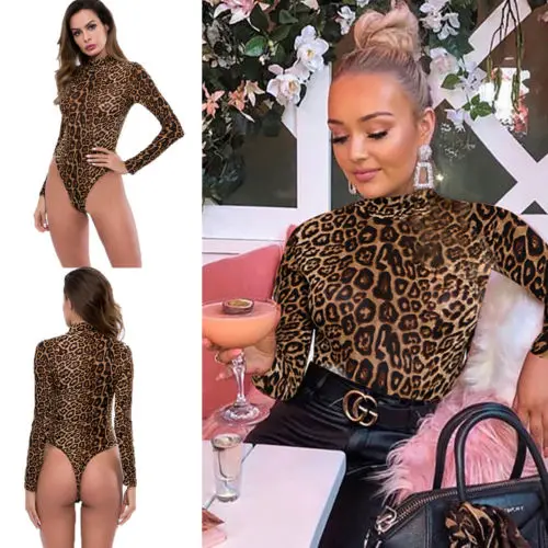 2019 Новые Сексуальные женские футболки с длинным рукавом высоким воротом боди Топ