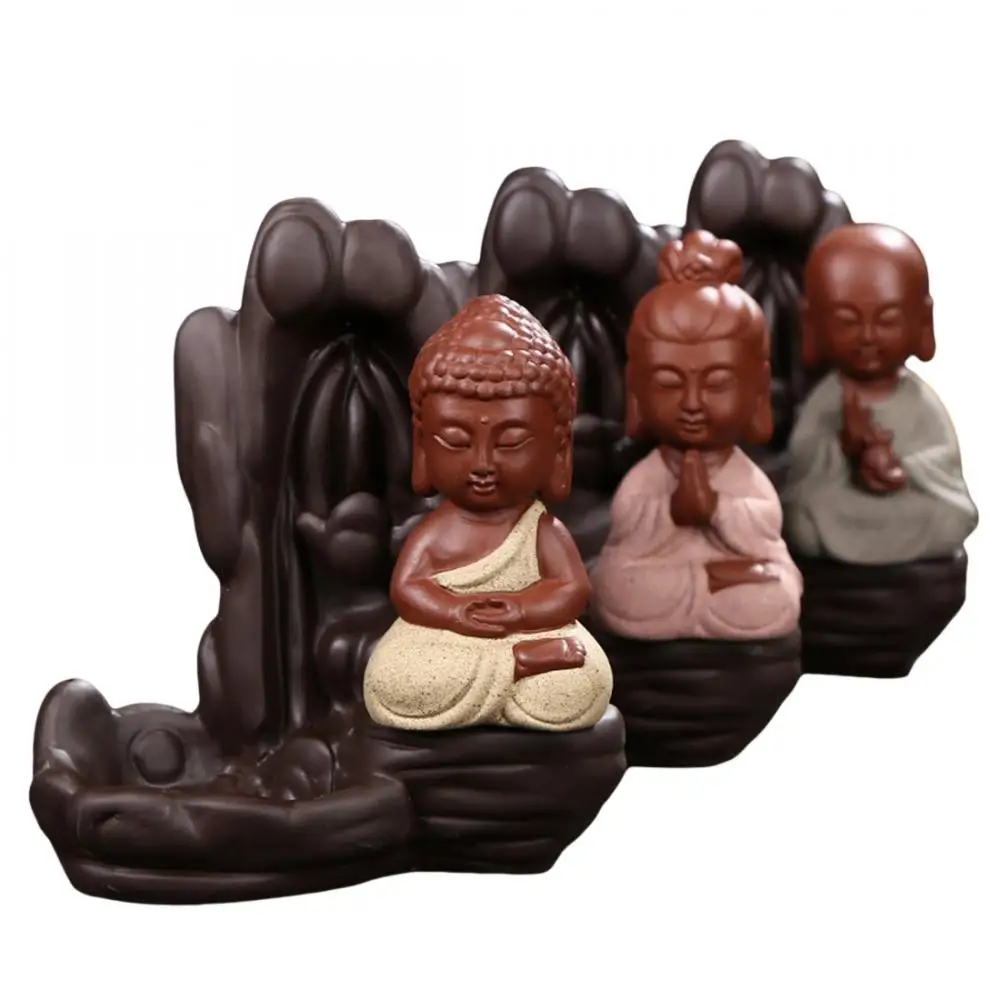 

Small Ceramic Backflow Incense Burner Little Monk Smoke Waterfall Stick Incense Holder Decorative Buddha Creative Home Decor