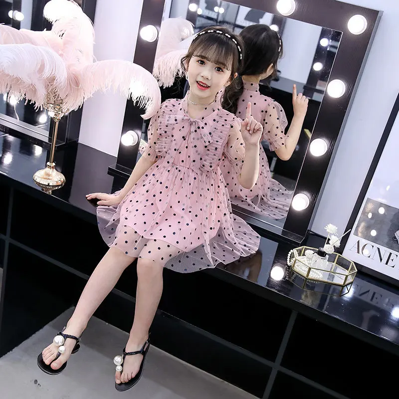 white vintage dot tulle gown age for 4-14 yrs teenage girls big-bow prom clothes short sleeve dress 2019 new summer ruffle frock | Детская