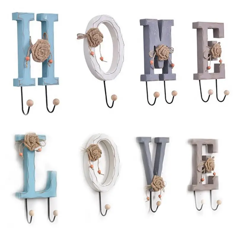 

Wall Hanging Key Hooks Letter Pattern LOVE and HOME Wall Hanging Wall Decoration Hanger Key Decorative Hooks