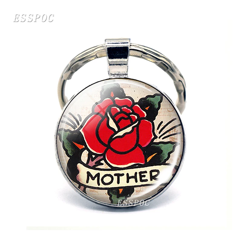 

Fashion Mother's Gift Charm Keychain Mother Kids Love Key Chain Key Ring Rose And Bird Photo Glass Cabochon Pendant Gift